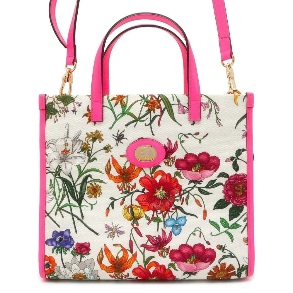 Gucci Flora Flower Canvas Handbag Shoulder Bag Flower White